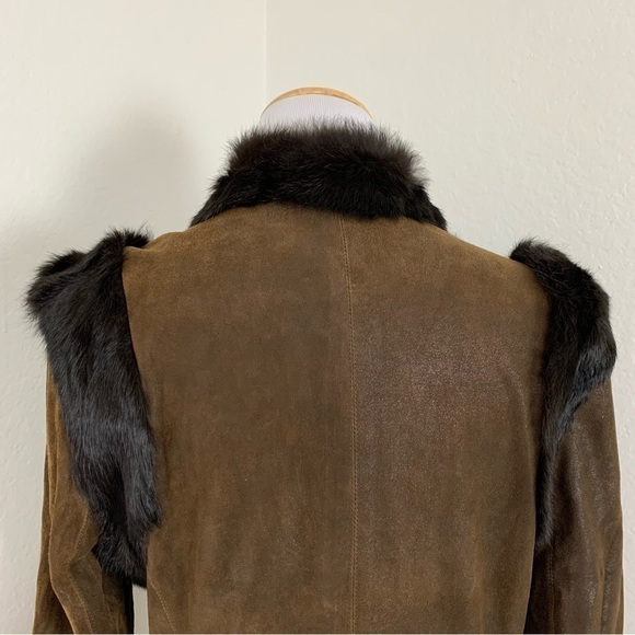 Sachin + Babi Leather Rabbit Fur Silk Jacket Brown Asymmetrical Zip - Picture 8 of 15